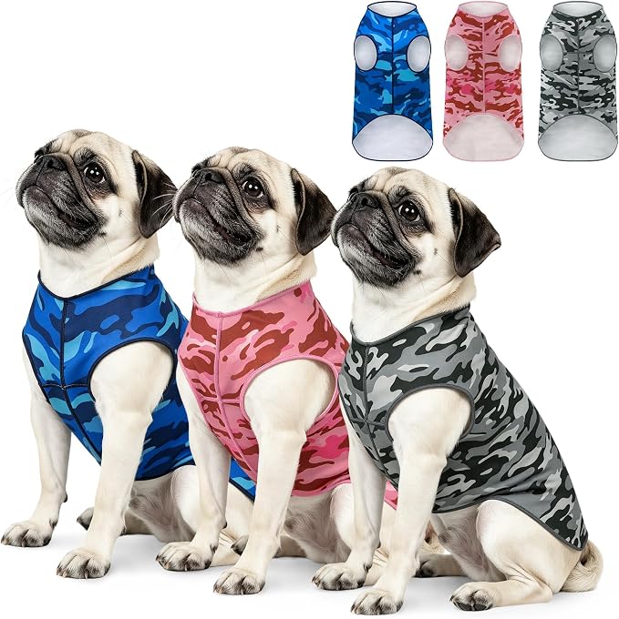 YUDODO 3 Pack Dog Shirts, Lightweight Stretchy Dog Tank Tops, Soft Pet Vest | Skin-Friendly, Breathable, Sleeveless, All Season Dog Clothes, For Small Medium Dogs, Blue+Pink+Gray, M