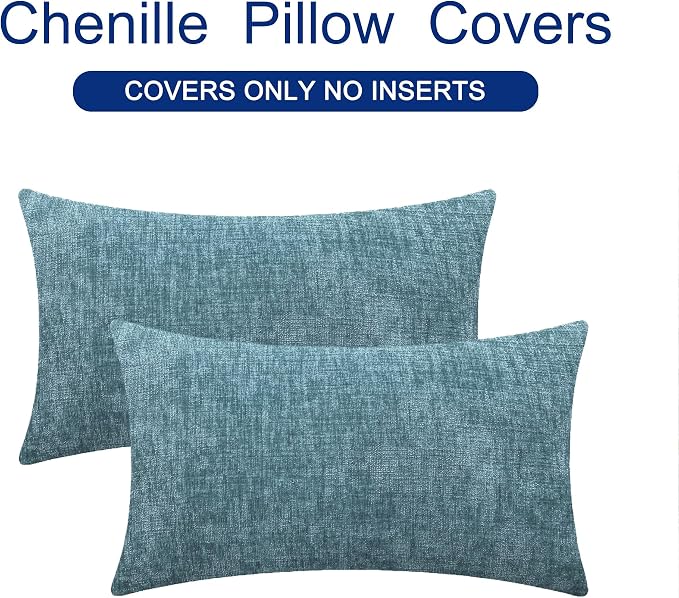 CaliTime Decorative Couch Throw Pillow Covers 26 X 16 Inches Smoke Blue | Pack of 2, Cozy Chenille Cushion Cases for Sofa Bed Living Room Farmhouse Home