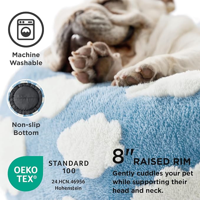 LE SURE Shown on TV Jacquard Donut Dog Beds Medium Sized Dog,Blue 30x30x8in | Orthopedic Calming Pet Bed Sofa, Original Design Pattern,Washable Cover,Cute Home Decor as Gift for Pet,Anti Slip Bottom