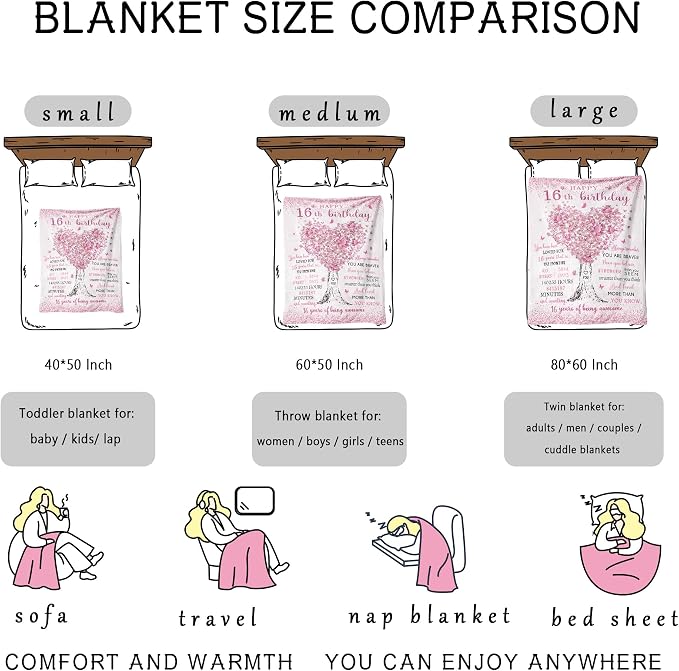Sweet 16 Gifts for Girls, 16th Birthday Gifts for Girls, 16 Year Old Girl Birthday Gift Ideas, 16th Birthday Decorations, Happy 16th Birthday, Birthday Presents for 16 Year Old Blanket 40"X50"