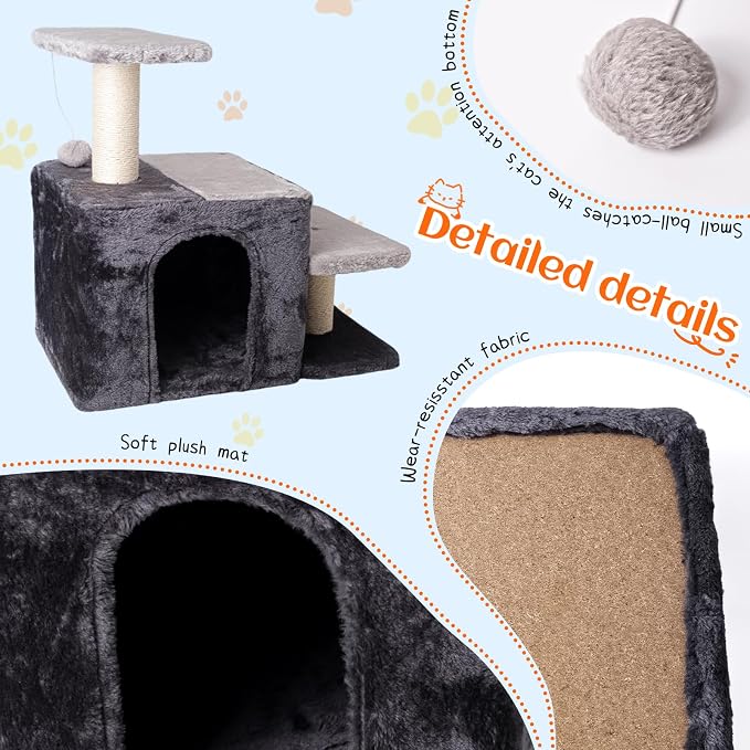 3-in-1 Pet Stairs for Cats, Indoor Steps for Old Cat,Ladders for High Bed Pet's Joints, Sisal Scratching Posts, Kitten Cave Nest Bed