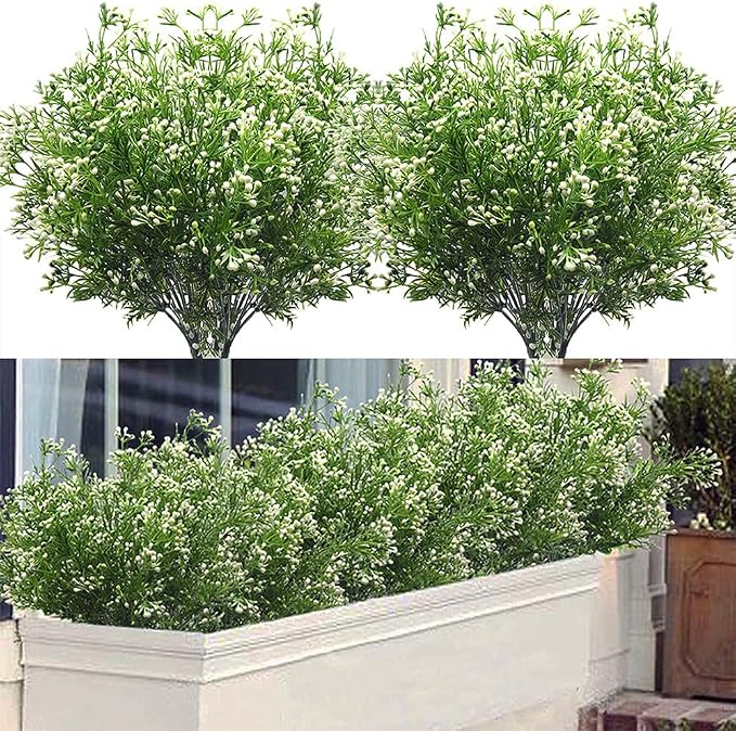 Outdoor Artificial Plants & Flowers Fake Outdoor Plants Artificial Shrubs for Outdoors Plastic Floral Arrangements Artificial with Vase (8 Pcs/White)
