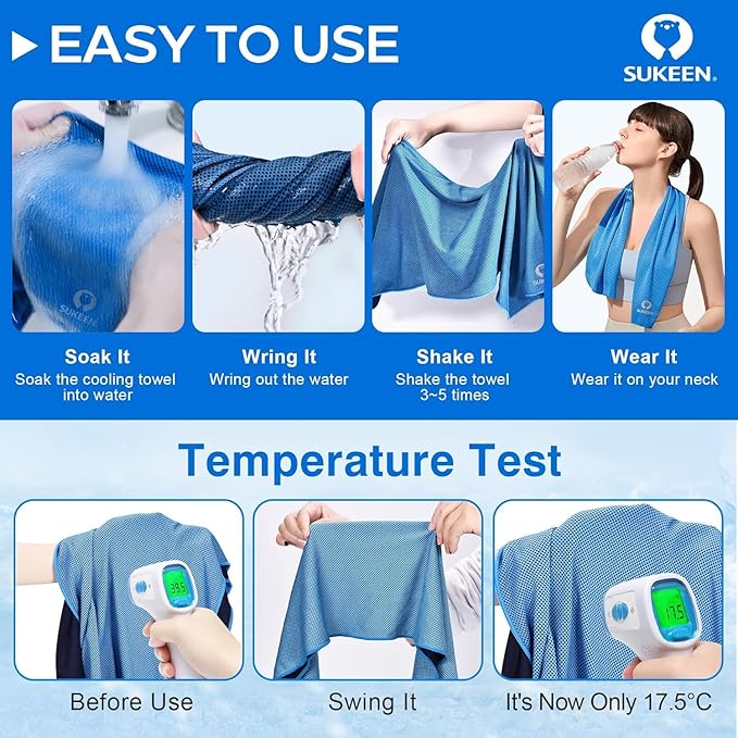 Sukeen Cooling Towel for Neck and Face (40"x12"), Microfiber Cooling Towels for Sports Athletes Cooling Neck Wraps Instant Cooling Towels for Yoga,Gym,Golf,Running,Fitness and Workout
