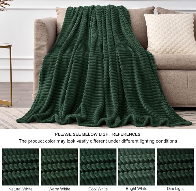 BEDELITE 3D Ribbed Emerald Green Fleece Twin Blanket for Bed, 60x80 Inch | Soft Warm Decorative Fluffy Blanket, Cozy Plush Lightweight Fuzzy Throw Blanket for Couch Sofa Room Decor, Gift for Women