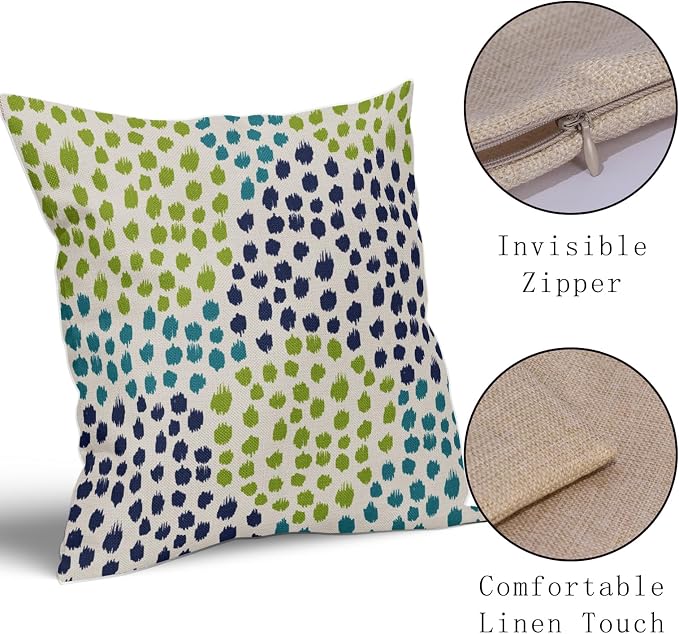 Blue Green Teal Pillow Covers 16x16 Set of 2 Boho Dot Print Summer Decorative Throw Pillows Outdoor Modern Art Trendy Pillowcase Holiday Cushion Cover Linen Pillow Case Decor for Home Sofa Couch Bed