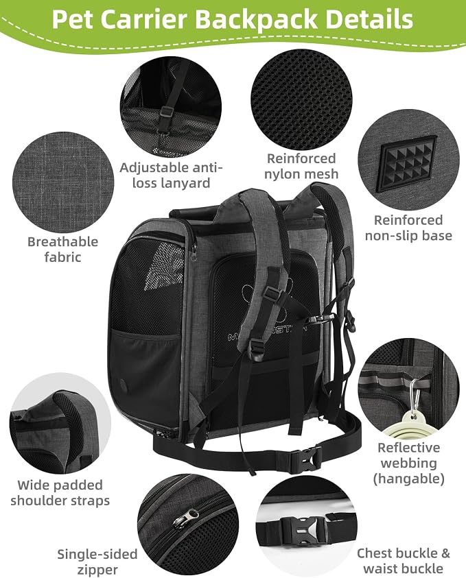 Expandable Cat Carrier Backpack, Dog Carrier Backpack for Small Dogs and Puppies Up to 20 Lbs, Great for Travel Hiking Camping Outdoor with Breathable Mesh, Dark Grey