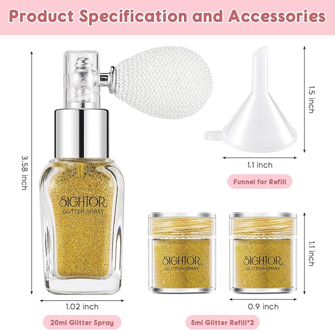 SIGHTOR Body Glitter Spray, 30ML Shiny Spray for Body Hair Face Clothing, Highlighter Powder Spray Shimmer Sparkle Pearl Powder Makeup Nail Art Spray for Stage Makeup Party (Gold)