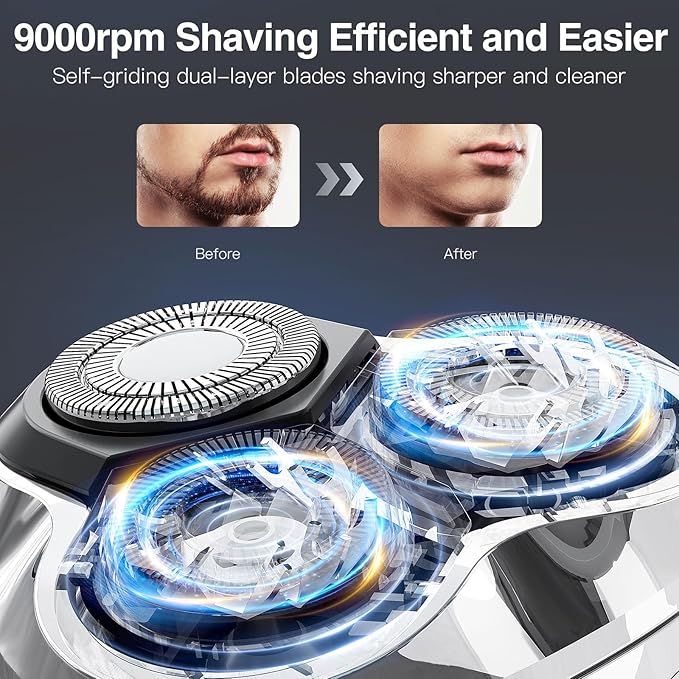 YIRISO Electric Razor for Men, 90Min Long-Lasting Shaver with 4D Floating Head & LCD Display, Ultra Smooth for Sensitive Skin, IPX6 Waterproof, USB-C Fast Charge, with Travel Case - Ideal Gift