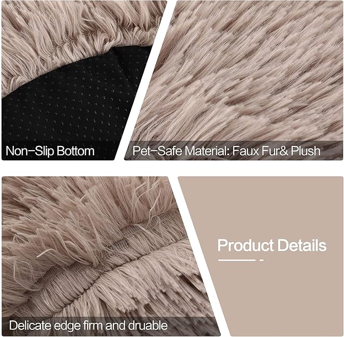 Cat Beds for Indoor Cats - Cat Bed Washable 20 inches, Dog Beds for Small Medium Dogs, Anti Anxiety Round Fluffy Plush Faux Fur Pet Bed, Thick Bottom (Light Brown, Medium)