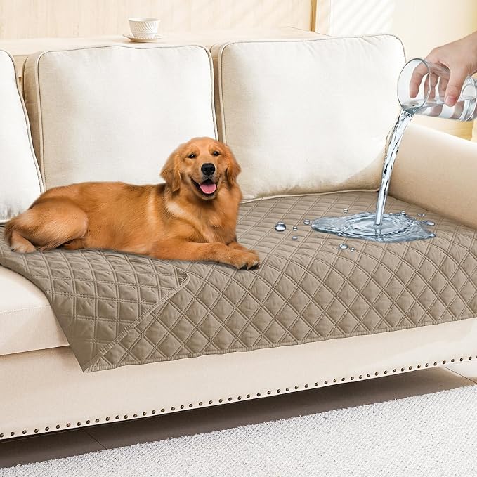 Smiry Waterproof Reversible Pet Couch Covers for Dogs | Pet Friendly, Soft Fabric, Washable Sofa Furniture Protector for Dogs Cat Kids, Checkered (30"x70", Taupe/Taupe)