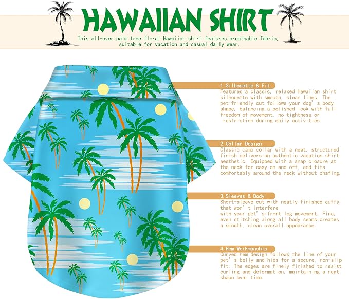 Coconut Tree Hawaii Style Pet Dog T-Shirt, Four-Way Stretch Breathable Light Cool Summer Shirts, Casual Beach Seaside Daily Clothes for Small Size Puppy.Blue 4XL