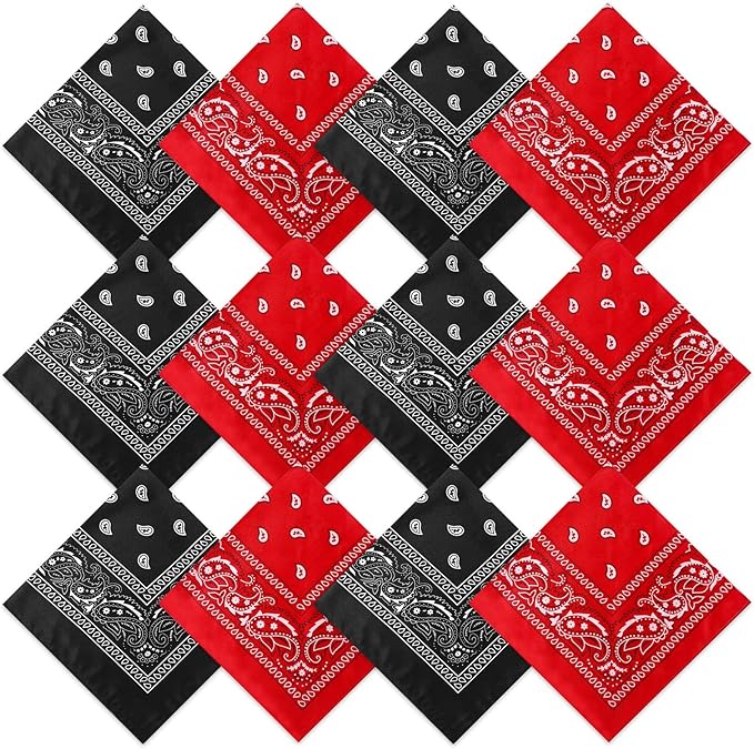 Suhine 12 Pcs Bandanas Bulk 22 x 22 Inch Paisley Headband Cowboy Handkerchief Christmas Thanksgiving Gift for Women Men
