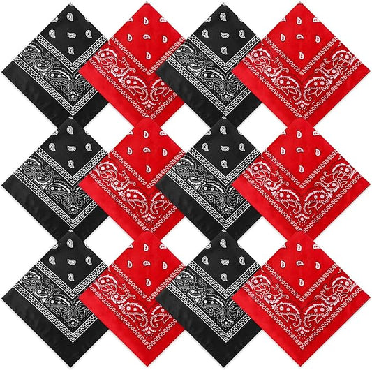 Suhine 12 Pcs Bandanas Bulk 22 x 22 Inch Paisley Headband Cowboy Handkerchief Christmas Thanksgiving Gift for Women Men