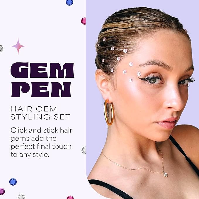Hair Gem Pen for Girls – 240 Stick-On Hair Gems & Stamper Tool – Hair Jewels Kit for Kids, Festivals, School, Halloween, Parties, Weddings – Easy to Apply & Remove – Hair Accessories by Hally Hair