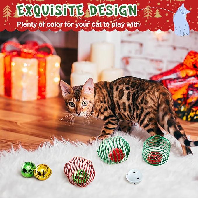 Jecery 5 Pcs Cat Toys Spring,Bell,Christmas Colors