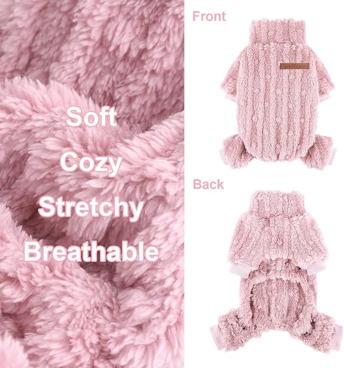 Yikeyo Dogs Sweater,Dog Sweaters Pajamas for Small Dogs,Fleece Warm Puppy Onesie,Chihuahua Yorkie Clothes,Pet Outfit Apparel,Pink,M,Chest 18.1IN
