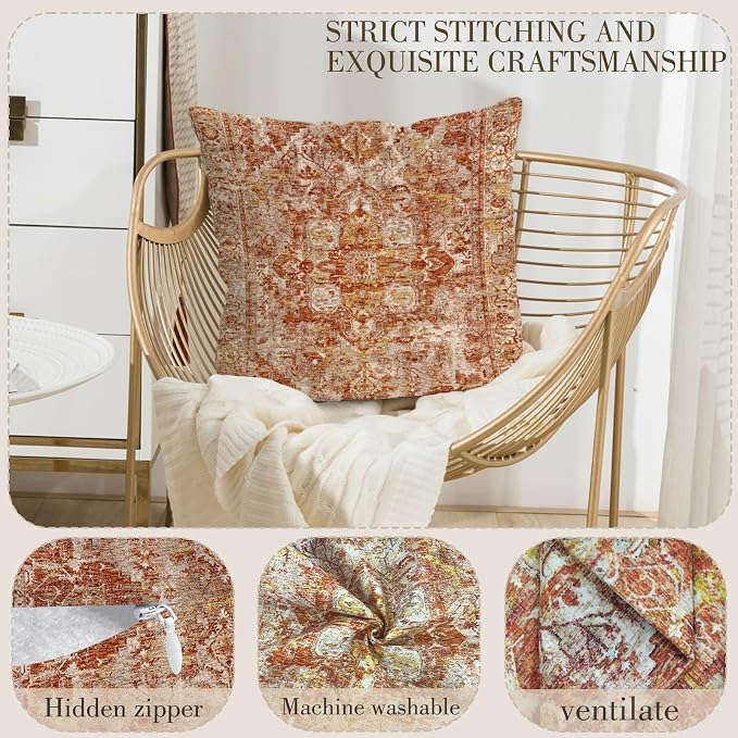 Boho Throw Pillow Covers 22x22 inch Set of 2,Boho Vintage Carpet Pattern Antique Ethnic Decor Double Sided Pattern Cushion Cover Soft Pillow Case Living Sofa Room Bed Square Pillow Cover