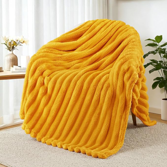 Exclusivo Mezcla Striped Fleece Throw Blanket for Couch, Sofa, Bed, 50"x60" | Soft Breathable Cozy Bed Blankets, Lightweight Plush Fluffy Fuzzy Jacquard Decorative Blankets