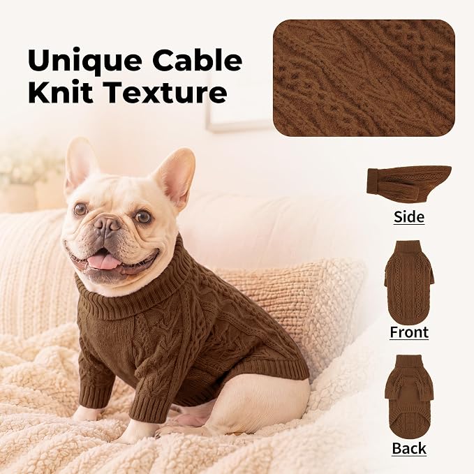 Lelepet Dog Sweater for Large Dogs,Turtleneck Cable Knit Fall Sweatshirt L | Knitted Large Dog Sweater with Sleeves,Stretchy Warm Pet Winter Outfit,Pullover Cozy Pet Sweater for Cold Weather (XS-3XL)