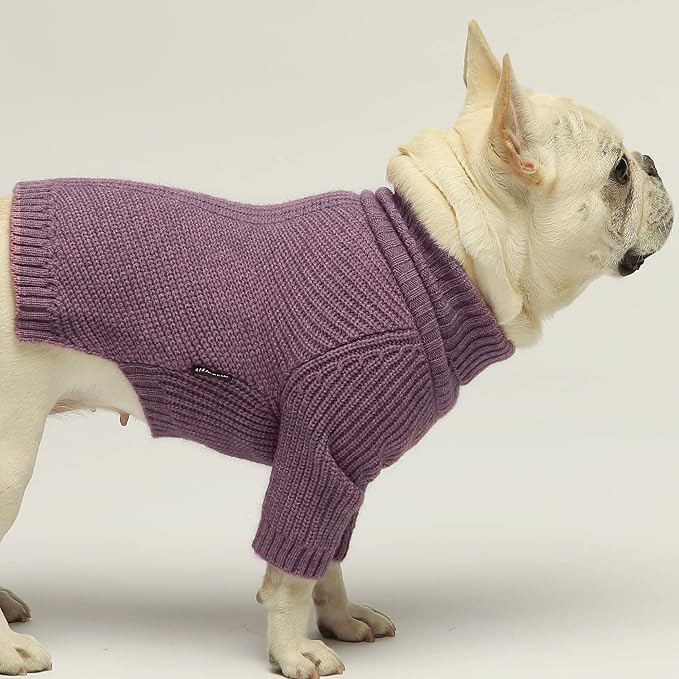 Fitwarm Thermal Knitted Dog Sweater Doggy Winter Coat Pet Clothes Doggie Turtleneck Jacket Puppy Outfits Cat Sweatsuit Lavender Purple Small