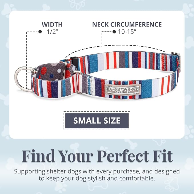 Lucky Love Dog Martingale Collar for Small Dogs No Slip Cute – Linus, Small