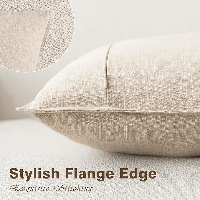 Foindtower Pack of 2, Decorative Linen Soild Throw Pillow Covers Soft Accent Cushion Case Boho Farmhouse Neutral Pillowcase for Couch Sofa Bedroom Living Room Home Decor 20 x 20 Inch Natural Beige
