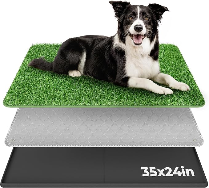 BurgeonNest Dog Grass Pad with Tray 35"x24", 3-Layer System with EVA Tray | Includes Reusable Artificial Grass, Absorbent Washable Pee Pad, Foldable Tray for Balcony, Apartment & Indoor/Outdoor Use