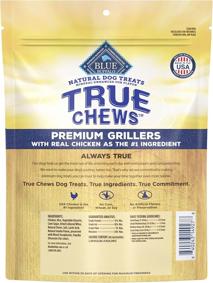 Blue Buffalo True Chews Premium Grillers Chicken Dog Treats, 12 oz | Real Chicken First, Tender & Tasty, Made in the USA, No Artificial Preservatives