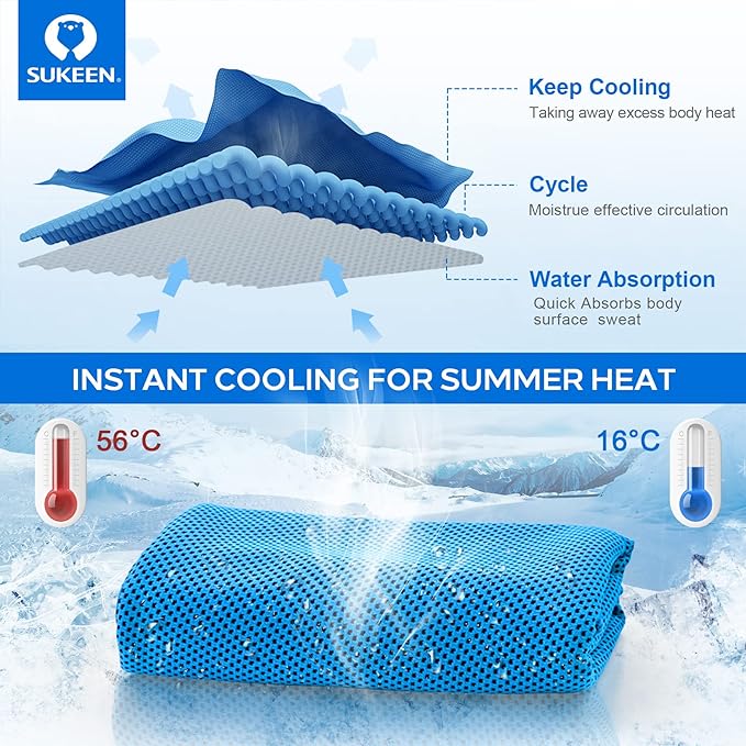 Sukeen 4 Pack Cooling Towels for Hot Weather 40"x12", Gym Towels for Men and Women, Soft Breathable Workout Towels for Yoga, Running, Sport, & More