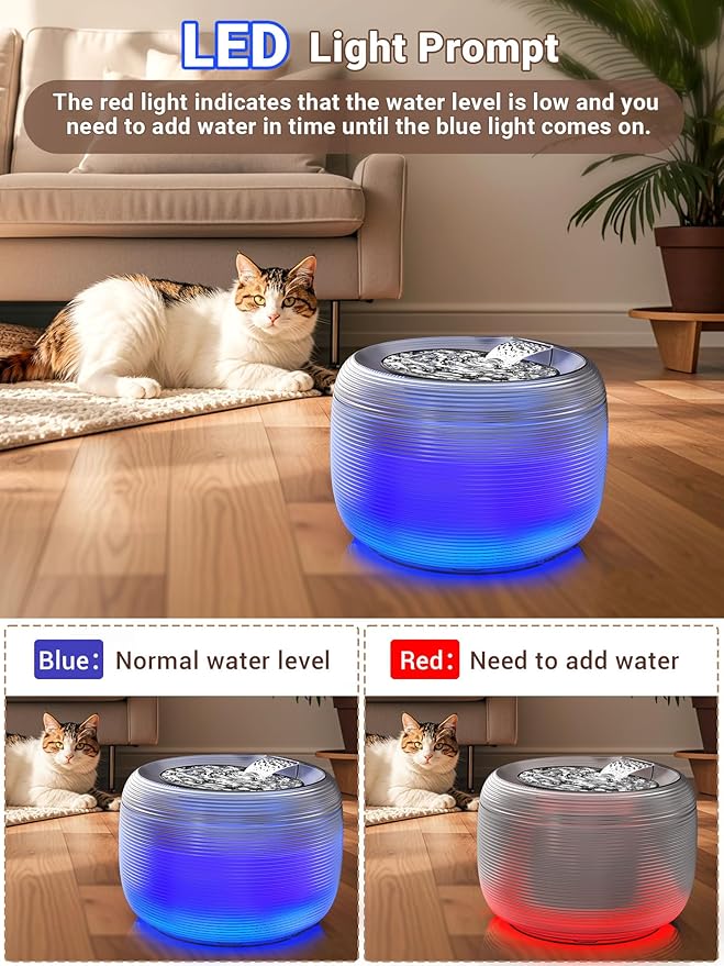 Kastty 3.5L/118oz Large Capacity Cat Water Fountain for Cats Quiet FS75 | Automatic Pet Water Fountain for Cats Indoor with Water Level LED Light, Multi-Filtration Easy Cleaning Cat Fountains for Pet
