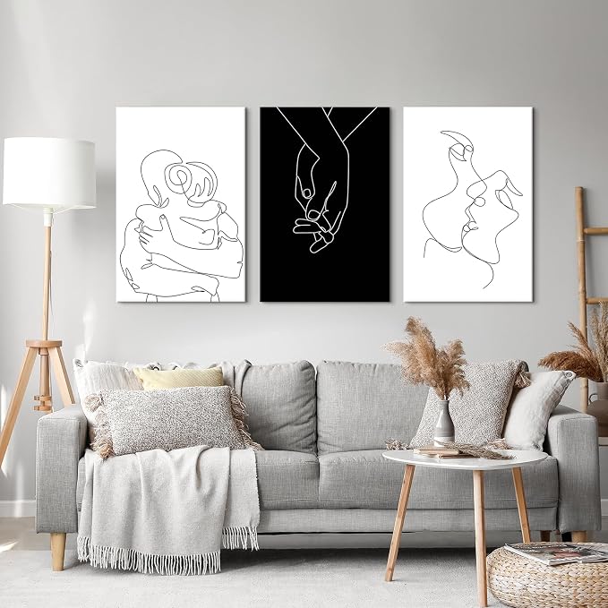 Couples Wall Decor Black and White Canvas Wall Art Minimalist Line Drawing Art Poster Prints Romantic Couple Love Painting Pictures for Bedroom Bathroom Living Room Office Decor 24"x32"