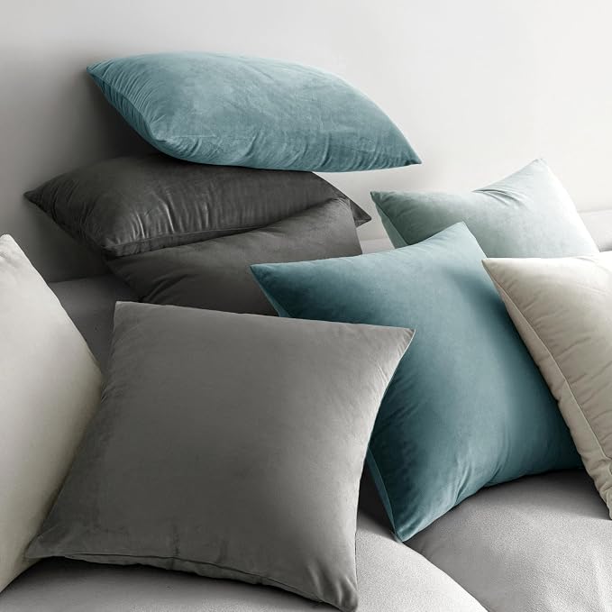 MIULEE 24x24 Inch Pack of 2 Euro Velvet Throw Pillow Covers Greyish White | Soft Solid Decorative Euro Sham, Modern Luxury Home Decor, for King Bed Sofa Couch Bedroom Livingroom