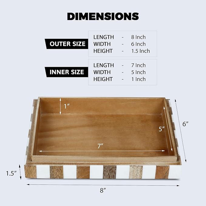 Handicrafts Home White Decorative Storage Box with Lid Wooden Desk Organizer Box Office Storage Box for Workspace Desk Decor Organizer – Resin Inlay Marquet Chevron Collection - 6x8x1.5