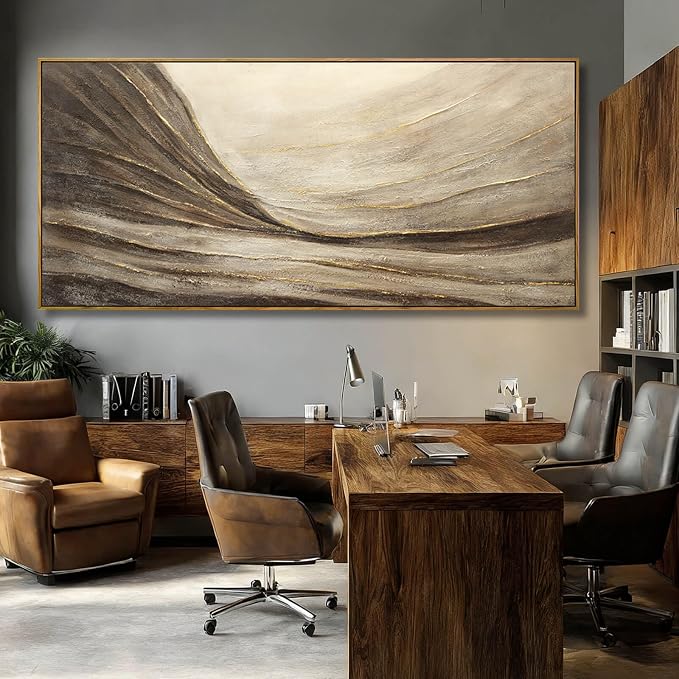 Brown Gold Abstract Landscape Canvas Wall Art for Living Room 40x88 Inch