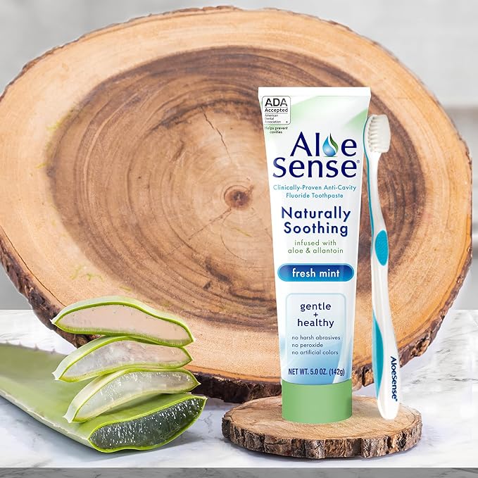AloeSense Naturally Soothing Toothpaste for Sensitive Teeth and Gum Care with Aloe Vera, Allantoin & Fresh Mint Flavor, Gentle & Natural, ADA Approved (5-oz, 1 Count)