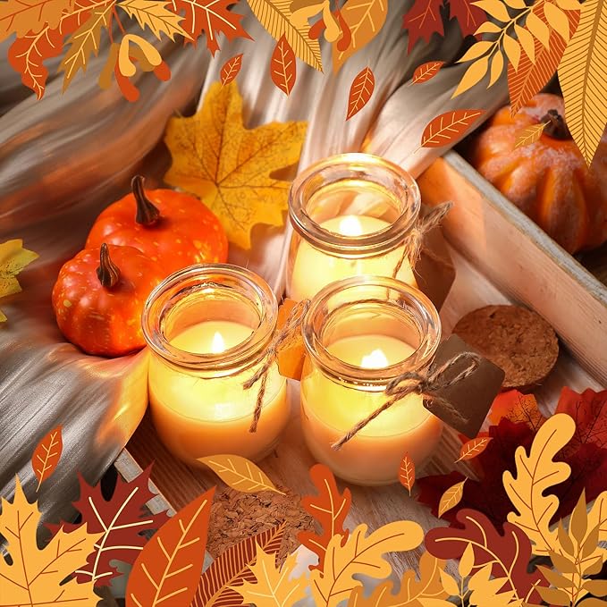 MTLEE 24 Pcs Fall Jar Candles Holiday Candle Gifts Natural Wax Jar with DIY Tag Cards Gift for Halloween Thanksgiving Party Favor Home Supply Decor, Scents of Pumpkin Cake/Apple/Syrup/Ginger Pumpkin
