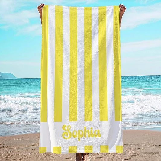 JML Personalized Beach Towel with Name, Custom Cabana Stripe Beach Towel, Customized Microfiber Pool Towel, Quick Dry & Absorbent Swim Towel for Adult,Anniversary, Birthday, Summer Holiday,Vacation