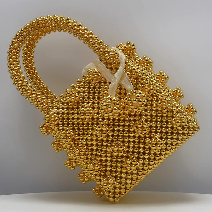 Miuco Womens Beaded Handbags Handmade Weave Crystal Pearl Tote Bags