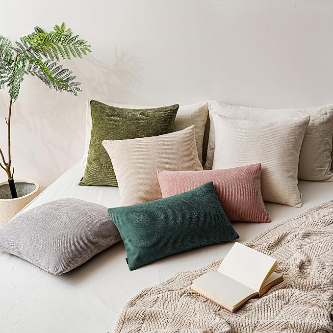 a moment Pack of 2 Decorative Chenille Throw Pillow Covers with Twill Cushion Covers for Sofa Living Room Couch Bed 18x18 Inch Dark Teal
