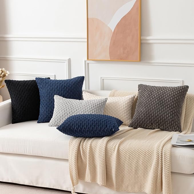 Kevin Textile Soft Corduroy 14"x24" Lumbar Pillow Cover 1 Pack, Light Grey | Boho Stripe Plush Corduroy Decorative Oblong Cushion Cover Modern Farmhouse Home Decor for Sofa Couch Bed Chair