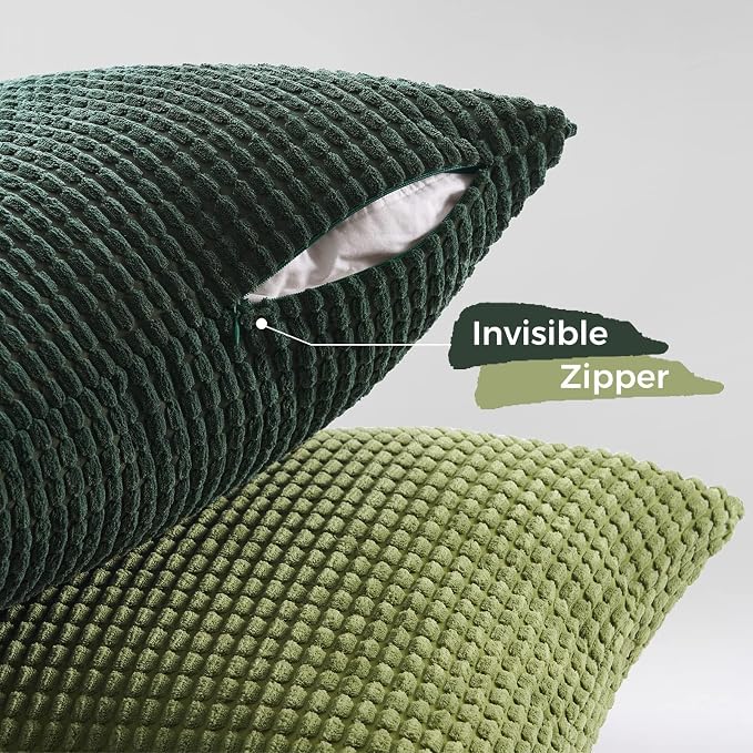 Topfinel Sofa Throw Pillows Covers for Couch-Multi Green Combo 20" x 20" Set of 4-Corduroy Textured Fun Holiday Decorative Euro Shams