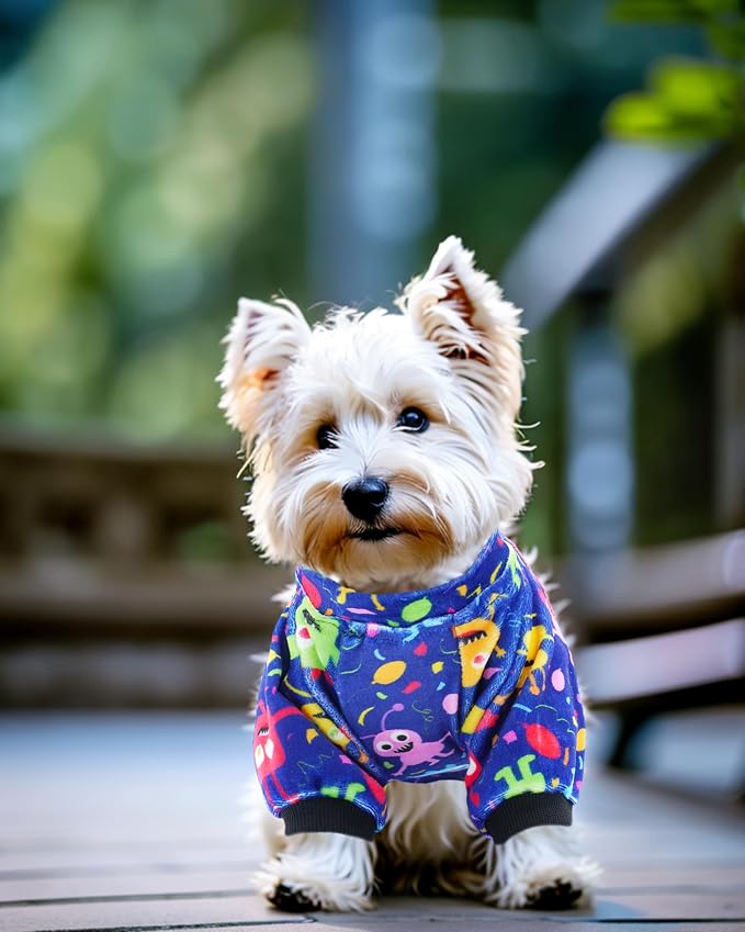 PET SHOW 4 Pack Boy Fleece Dog Pajamas Warm for Extra Small Dogs | Soft stretchy dogs onesies,male blue pjs with sleeve,holiday jumpsuit costume for small pets cats,XS