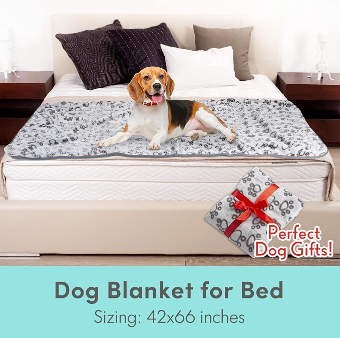 Stuffed Premium Soft Dog Blanket, with Flannel Grey Cute Paw Print, 43 * 66 inches Medium Large Size, Self Warming Cat Blanket Puppy Supplies Dog Products Stuff Essentials