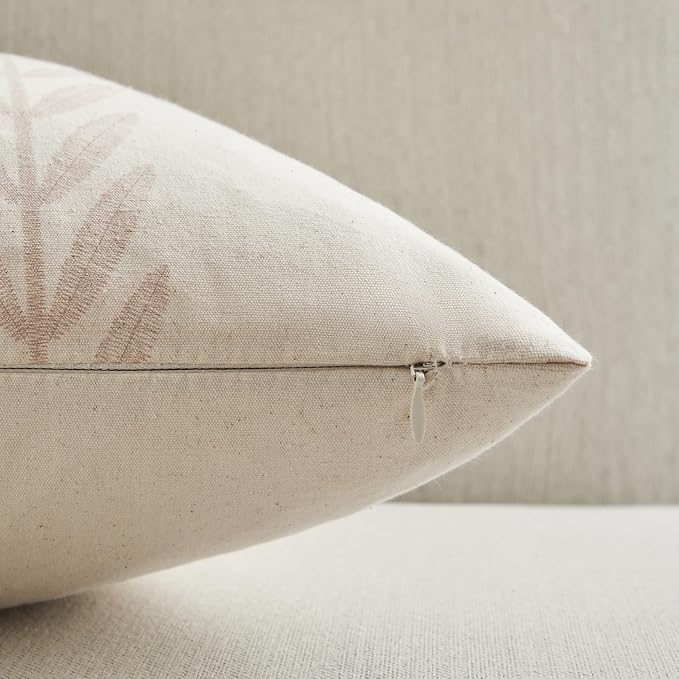 Farmhouse Leaves Throw Pillow Covers Set of 2, 18x18in Mixed Brown | 100% Organic Cotton, Rustic Accent Print Pillow Case, Pastoral Decorative Cushion Covers for Sofa Bed Living Room Home Decor