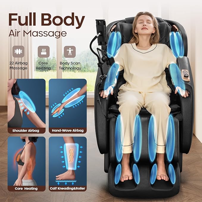 4D Massage Chairs Full Body - 53.5 Extend Sl Track Shiatsu Massage Chair - Zero Gravity Massage Chair,11 Massage Techniques,Core Heating & 22 Airbag, Smart Foot Rollers,Ai Voice, Yoga Mode