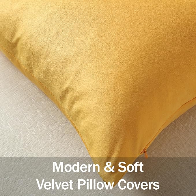 Throw Pillow Covers 22x22 Gold Yellow: Pack of 2 Cozy Soft Velvet Square Modern Luxury Decorative Throw Pillow Cases for Sofa Couch Living Room Bed Home Decor