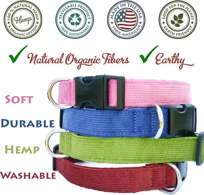 Hemp Corduroy Dog Collar - No Pattern (3/4" Medium, Bronze)