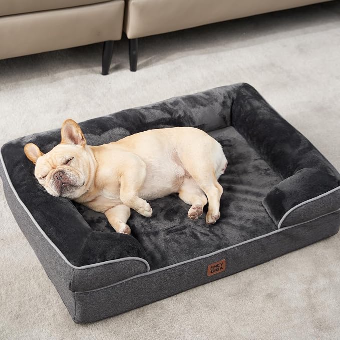 EHEYCIGA Orthopedic Dog Beds Large Sized Dog, Waterproof Washable Pet Bed | Non-Slip Bottom and Egg-Crate Memory Foam XL Dog Couch Bed with Washable Removable Cover, Dark Grey
