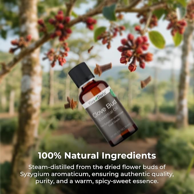Viva Doria 100% Pure Clove Bud Essential Oil, Undiluted, Food Grade, 30 mL (1 Fluid Ounce)