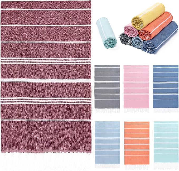 Aegero Turkish Beach Towel, 36"x71" Quick Dry Sand Free Oversized Bath Pool Swim Towel, Lightweight Travel Turkish Towels Vacation Essentials, Red